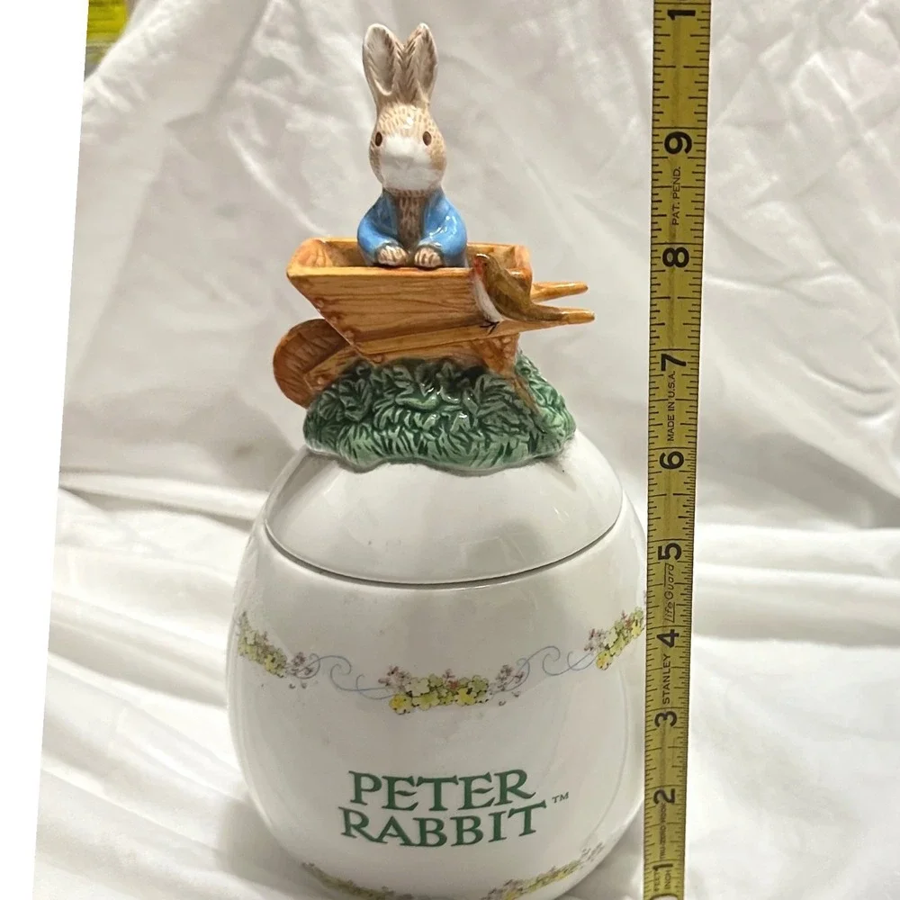 Peter Rabbit Cookie Jar White Excellent Ceramic Egg Wheelbarrow Jar Easter